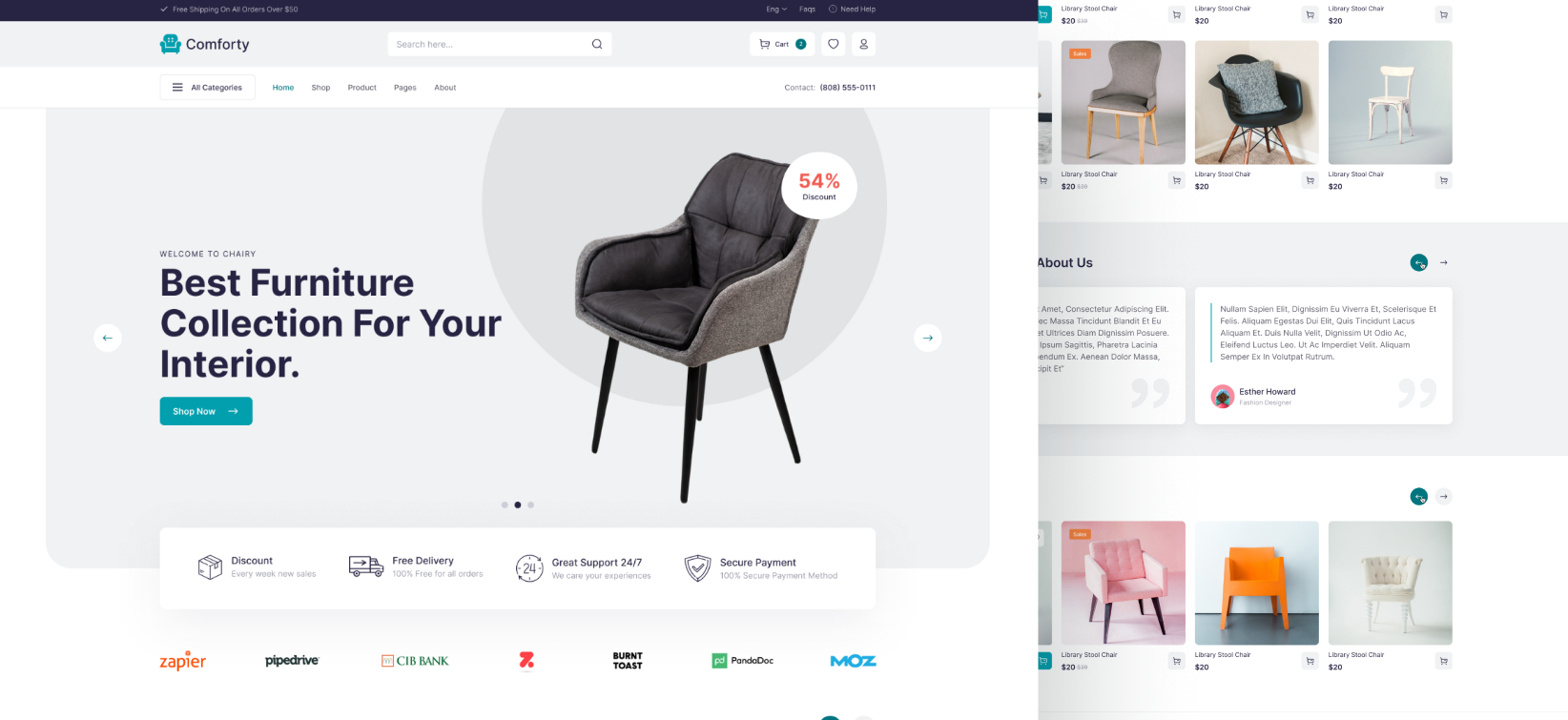 Comforty furniture e-commerce website preview